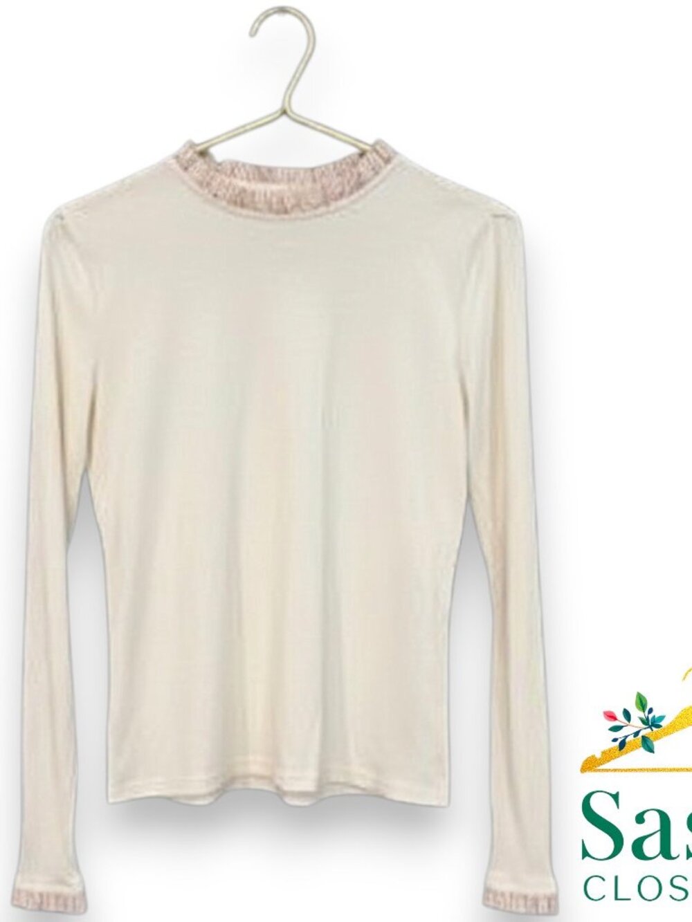 Ann Taylor Tan Ruffle Trim Top Romantic Professional Workwear Size Medium